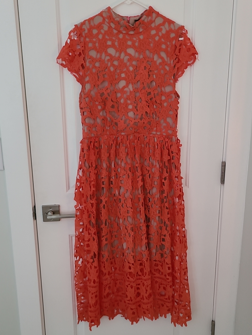 Boohoo Coral Lace Midi Dress